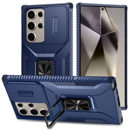Combat Tough Series Ring Holder Case with Camera Lens Cover for Samsung Galaxy S26 Ultra - Blue