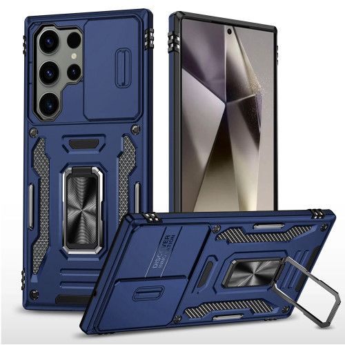 Military Grade Ring Holder Case with Camera Lens Cover for Samsung Galaxy S26 Ultra - Blue