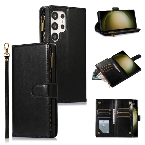 Leather Wallet Case with Zipper Pocket for Samsung Galaxy S26 Ultra - Black