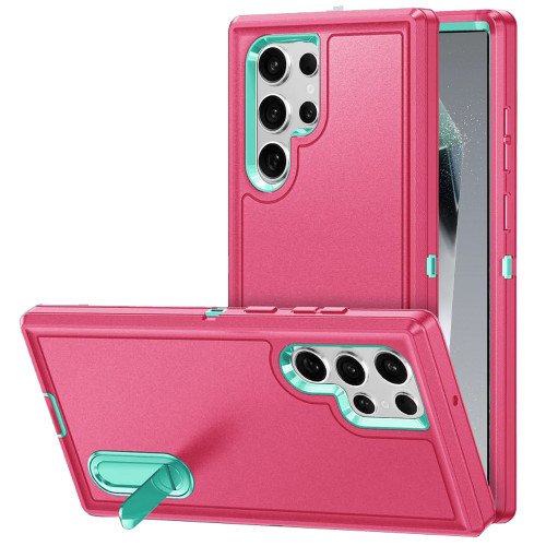 Military Grade Certified TUFF Hybrid Armor Case with Kickstand for Samsung Galaxy S26 Ultra - Hot Pink Teal