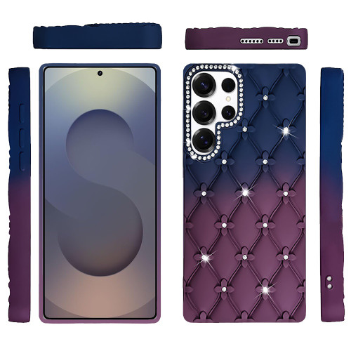 Floral Joy Diamond Crystal TPU Case for Samsung Galaxy S26 Ultra - Dark Blue Burgundy
