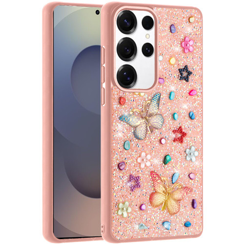 Butterfly Ornaments Diamond Hybrid Case for Samsung Galaxy S26 Ultra - Pink