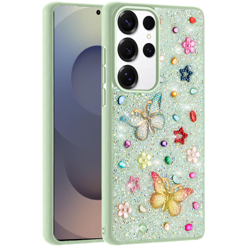 Butterfly Ornaments Diamond Hybrid Case for Samsung Galaxy S26 Ultra - Teal
