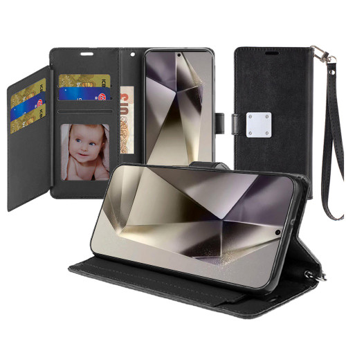 Extra Series Essential Leather Wallet Stand Case for Samsung Galaxy S26 Ultra - Black