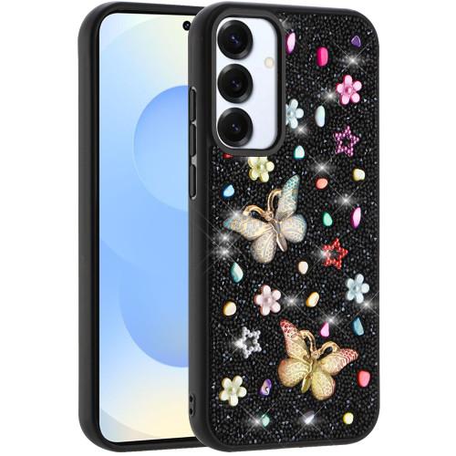 Butterfly Ornaments Diamond Hybrid Case for Samsung Galaxy S26 - Black