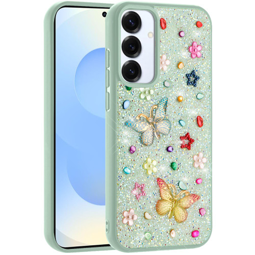 Butterfly Ornaments Diamond Hybrid Case for Samsung Galaxy S26 - Teal