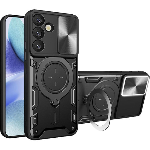 Superior Series Hybrid Case with MagSafe Magnetic Ring Stand and Camera Lens Cover for Samsung Galaxy S26 Plus - Black