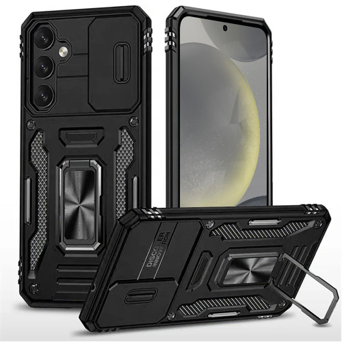 Military Grade Ring Holder Case with Camera Lens Cover for Samsung Galaxy A37 5G - Black