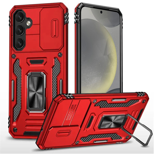 Military Grade Ring Holder Case with Camera Lens Cover for Samsung Galaxy A37 5G - Red