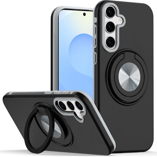 Circular Series Hybrid Case with Rotating Ring Stand for Samsung Galaxy S25 FE - Black