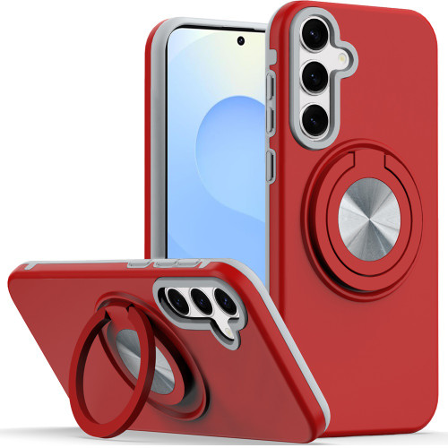 Circular Series Hybrid Case with Rotating Ring Stand for Samsung Galaxy S25 FE - Red