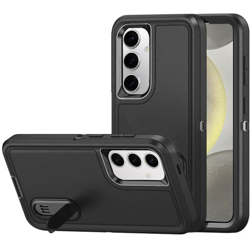 Military Grade Certified TUFF Hybrid Armor Case with Kickstand for Samsung Galaxy S25 FE - Black