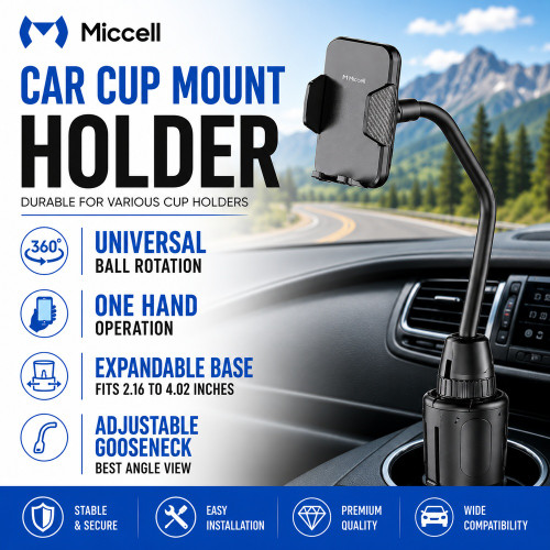Miccell Heavy Duty Car Cup Holder Phone Mount with Flexible Gooseneck