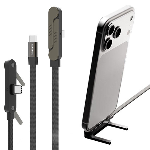 100W T-Shaped USB-C to USB-C Charging Cable with Built-in Phone Stand - Black