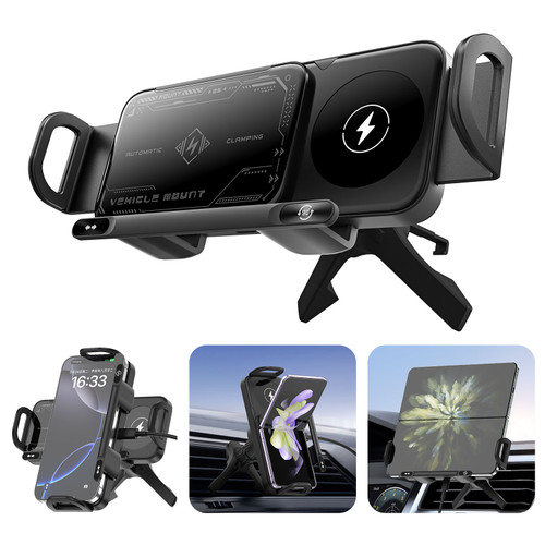 15W Qi Certified Wireless Charging Universal Car Mount Charger with Automatic Rotating Cradle