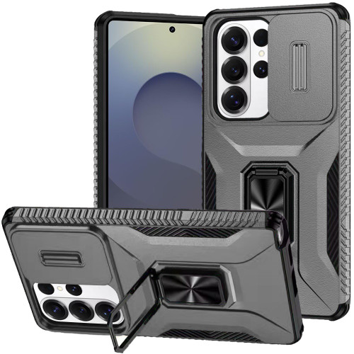 Combat Tough Series Ring Holder Case with Camera Lens Cover for Samsung Galaxy S26 Ultra - Grey