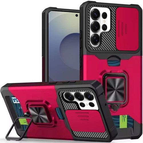 Military Grade All-In-One Ring Stand Card Case for Samsung Galaxy S26 Ultra - Hot Pink