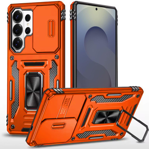Military Grade Ring Holder Case with Camera Lens Cover for Samsung Galaxy S26 Ultra - Cosmic Orange