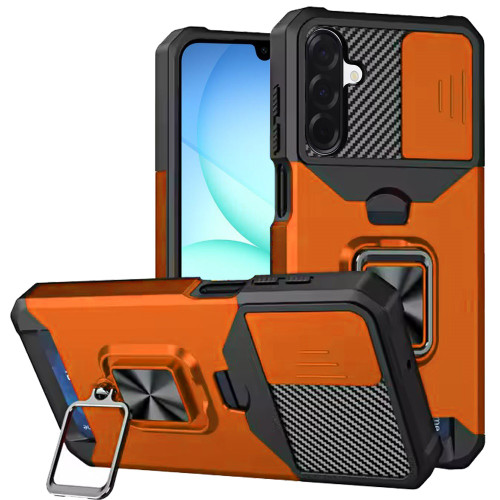 Military Grade All-In-One Ring Stand Card Case for Samsung Galaxy A17 5G - Cosmic Orange