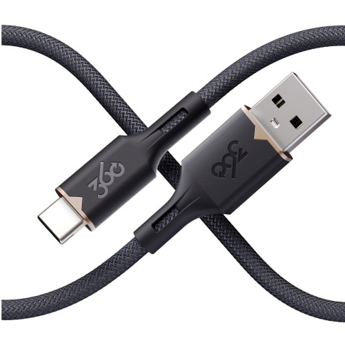 360 Electrical Fluid Nylon Braided USB-C to USB-A Charge and Sync Cable - Black