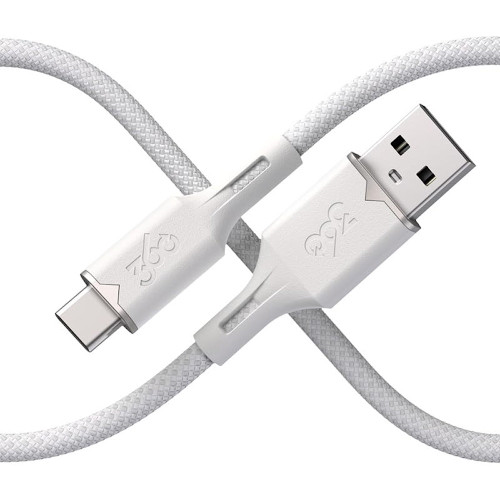 360 Electrical Fluid Nylon Braided USB-C to USB-A Charge and Sync Cable - White