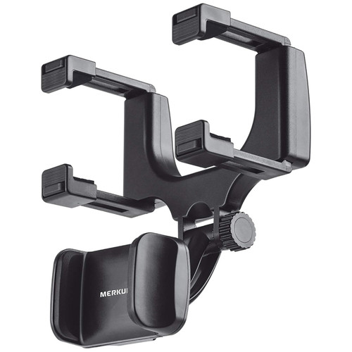 Merkury Innovations Car Rear-View Mirror Phone Mount with 360 Degree Rotating Cradle and Adjustable Brackets - Black