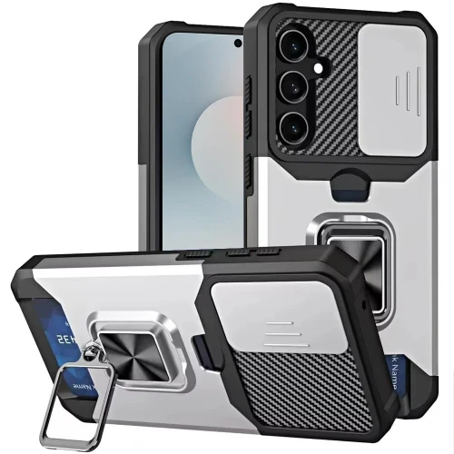 Military Grade All-In-One Ring Stand Card Case for Samsung Galaxy S26 - Silver