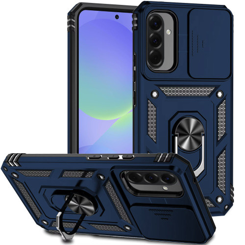 Military Grade Hybrid Case with Ring Grip and Camera Lens Protector for Samsung Galaxy A57 5G - Blue