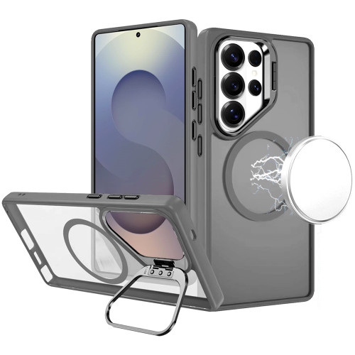 InFrame Series Magnetic Matte Case with Camera Ring Stand for Samsung Galaxy S26 Ultra - Grey