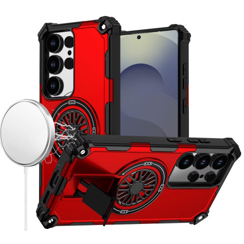 Military Grade Magnetic Tough Ultra Rugged Hybrid Case with Kickstand for Samsung Galaxy S26 Ultra - Red