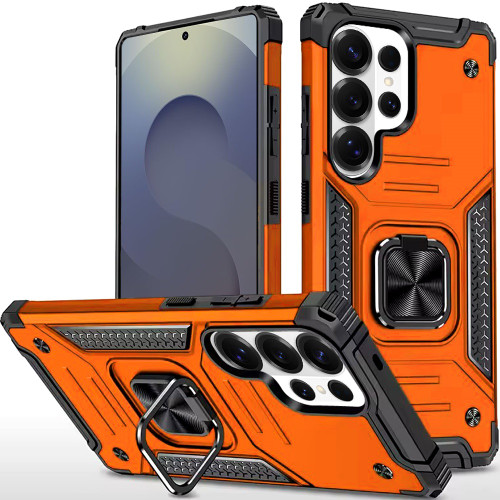 Military Grade Robust Series Dual Layer Hybrid Case with Ring Grip for Samsung Galaxy S25 Ultra - Cosmic Orange