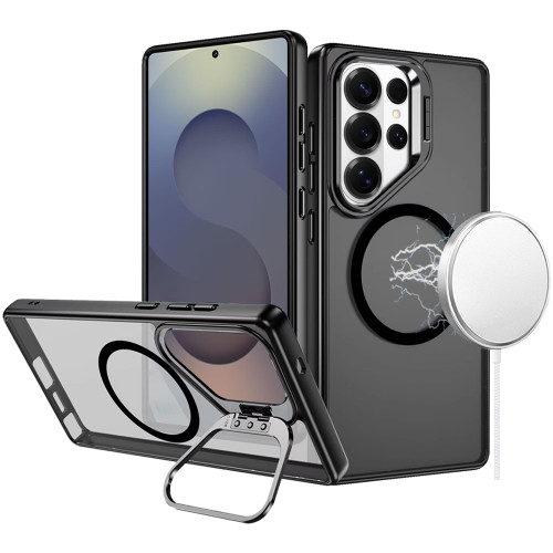 InFrame Series Magnetic Matte Case with Camera Ring Stand for Samsung Galaxy S25 Ultra - Black