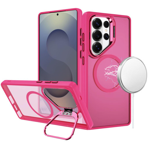 InFrame Series Magnetic Matte Case with Camera Ring Stand for Samsung Galaxy S25 Ultra - Hot Pink