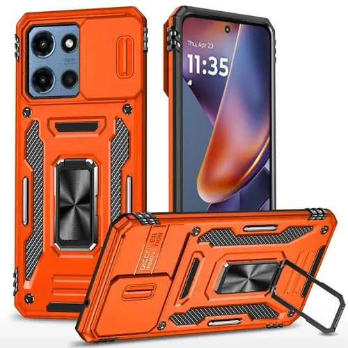 Military Grade Ring Holder Case with Camera Lens Cover for Motorola Moto G (2026/2025) / Moto G Play 2026 - Cosmic Orange