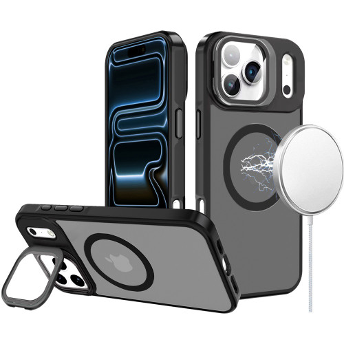 InFrame Series MagSafe Hybrid Case with Aluminum Camera Ring Stand for iPhone 17 Pro Max - Black