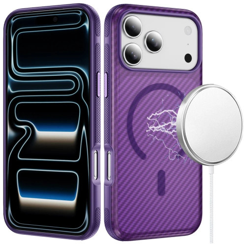 Carbon Fiber Series Hybrid Case with MagSafe for iPhone 17 Pro Max - Purple