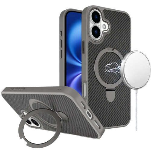 Carbon Fiber Series MagSafe Armor Stand Case for iPhone 17 - Grey
