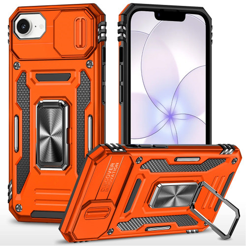 Military Grade Ring Holder Case with Camera Lens Cover for iPhone 17e / 16e - Cosmic Orange