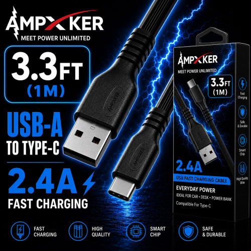 Ampxker 3.3 ft USB-C to USB-A High-Speed Charge & Sync Cable - Black