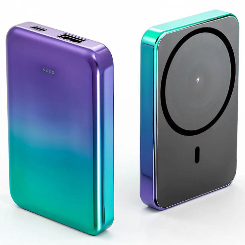Gabba Goods 5000mAh Metallic MagSafe 15W Magnetic Wireless Charging Power Bank Battery - Green Purple