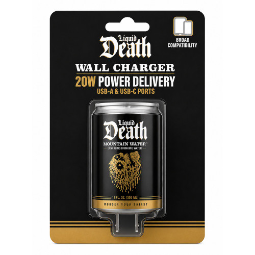 Orbit Innovations Official Licensed 20W Power Delivery 2 Port USB-C and USB-A Wall Charger - Liquid Death