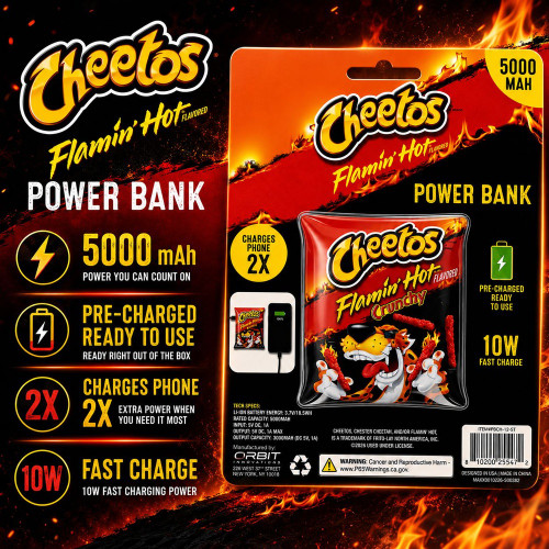 Orbit Innovations Official Licensed Portable 5000mAh Power Bank Dual USB-C + USB-A Battery Charger - Cheetos Flamin' Hot