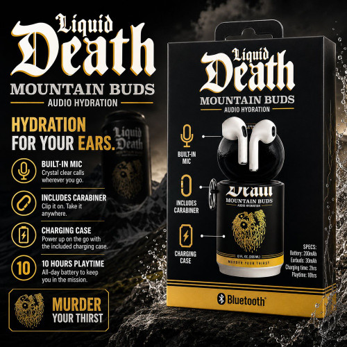 Orbit Innovations Official Licensed True Wireless Bluetooth Earbuds with Can Shaped Charging Case - Liquid Death