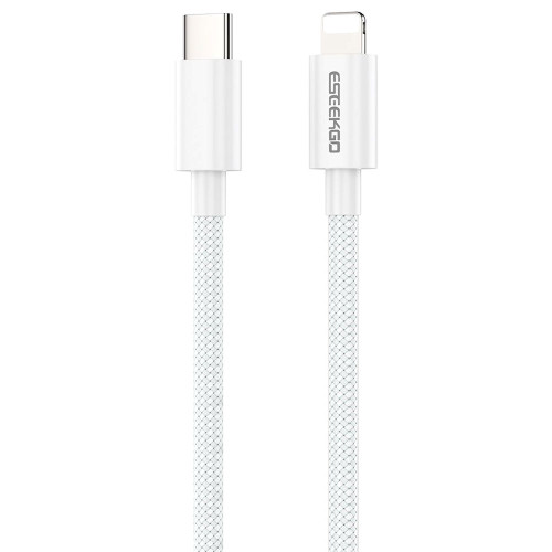 10 ft. Nylon Braided Lightning Connector to USB-C Charge and Sync Cable - White