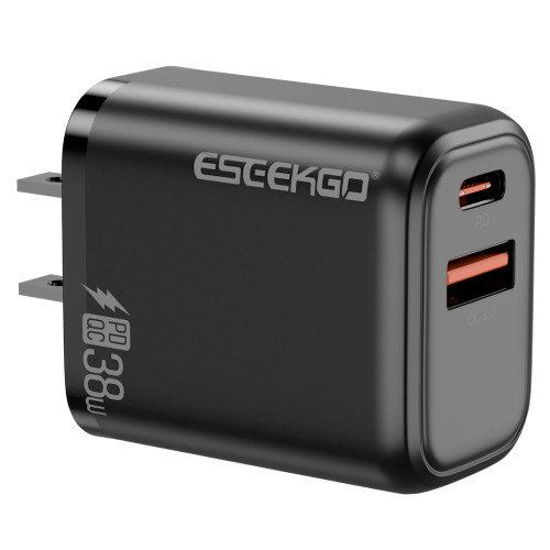Rapid PD 38W 2 Port USB-C and USB-A Wall Charger - Black