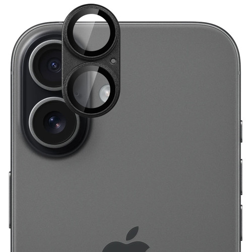 Unibody Matte Metal Tempered Glass Camera Lens Protector for iPhone 16 / iPhone 16 Plus - Black
