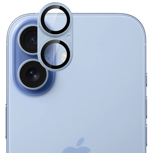 Unibody Matte Metal Tempered Glass Camera Lens Protector for iPhone 16 / iPhone 16 Plus - Blue