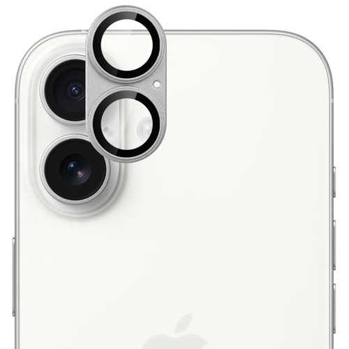 Unibody Matte Metal Tempered Glass Camera Lens Protector for iPhone 16 / iPhone 16 Plus - Silver