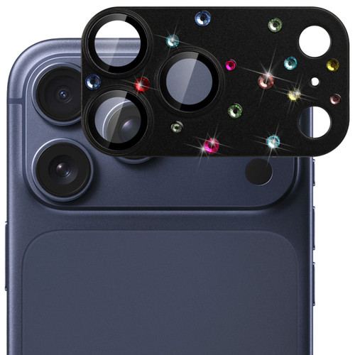 Unibody Matte Metal Tempered Glass Camera Lens Protector for iPhone 17 Pro - Rhinestones Black