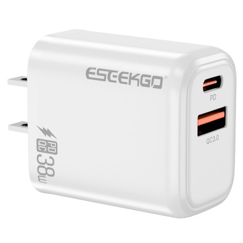 Rapid PD 38W 2 Port USB-C and USB-A Wall Charger - White